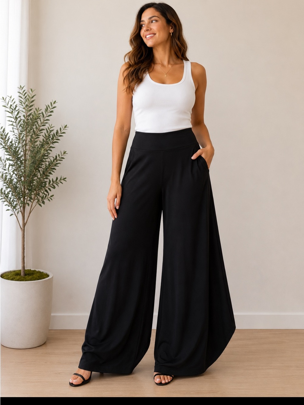 Simply Black Wide-Leg Draped Palazzo balloons Pants size 16 travel resort